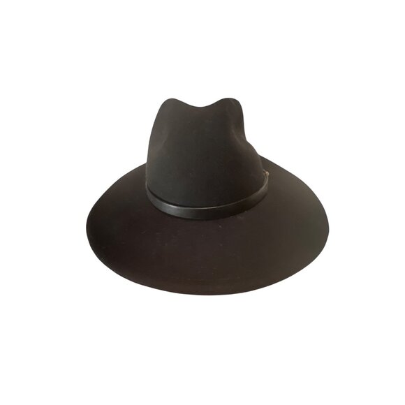 Free People Black Wool Wide-Brimmed Hat With Leather Band - Picture 1 of 4